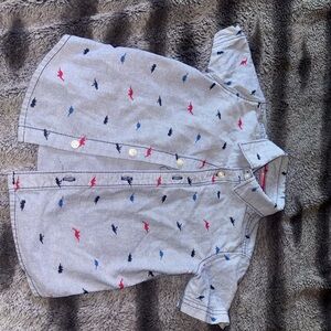 Carter's Gray Button-Up Shirt with Dinosaur Print